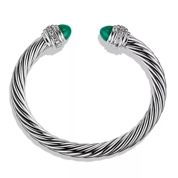 David Yurman Cable Classics 7mm Bracelet w/ Green Onyx & Diamonds. NWT + Bag/Box - Picture 5 of 12